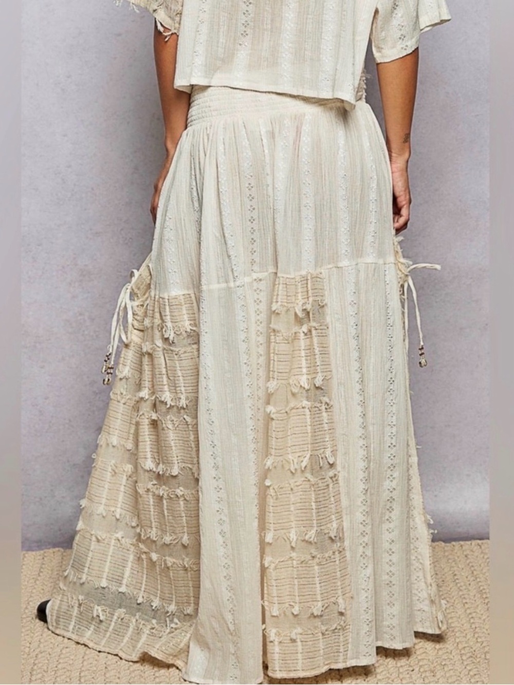 Cream Bohemian Tiered Pants- POL - Picture 2 of 4